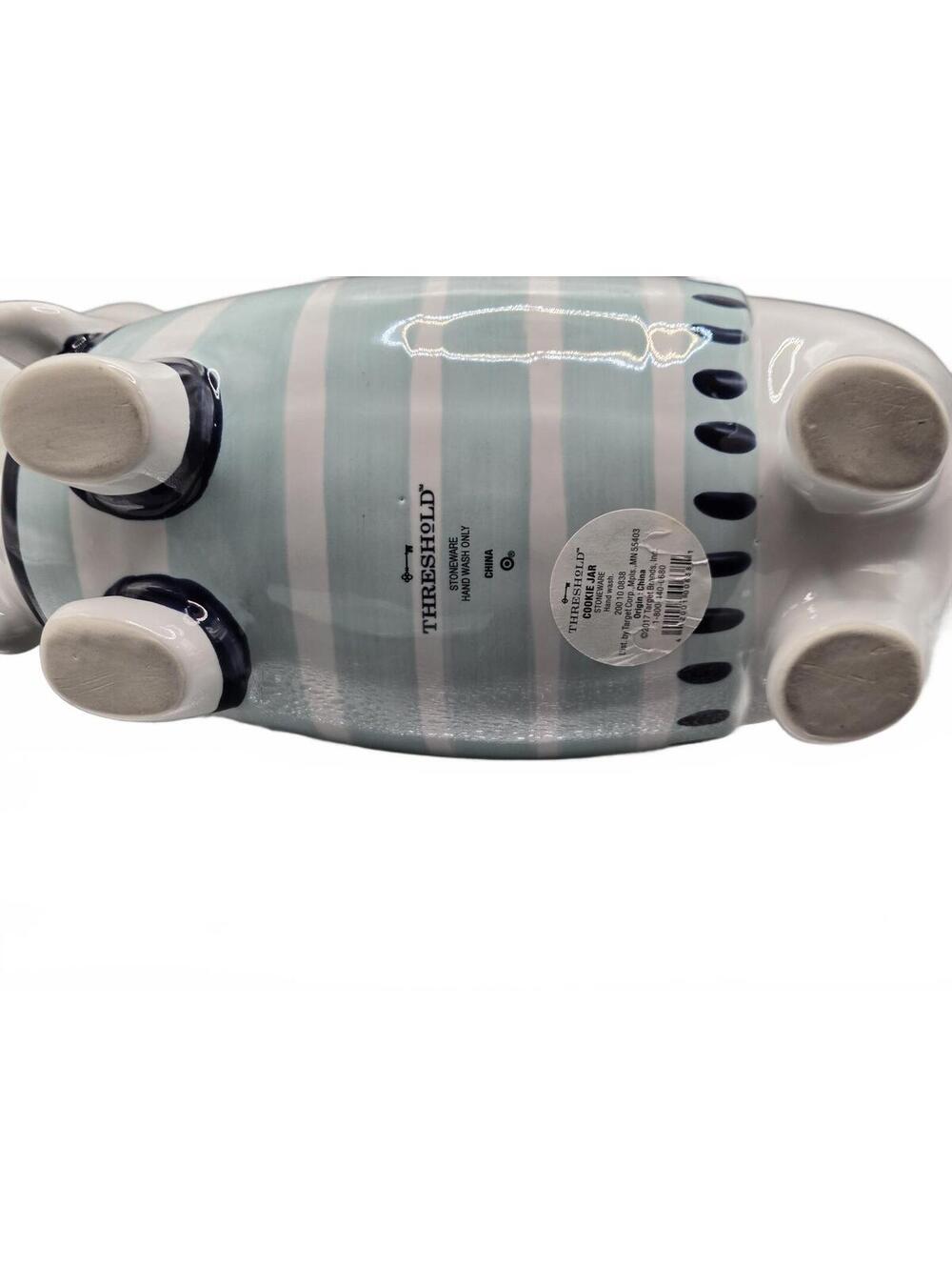 Dachshund Cookie Treat Jar Weiner Dog Threshold Teal Green Blue Striped EUC - Picture 7 of 7